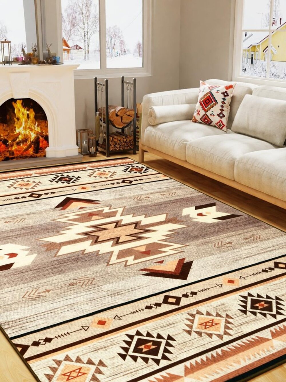BENRON Western Area Rugs for Living Room Bedroom 3x5, Non Slip, Warm Beige